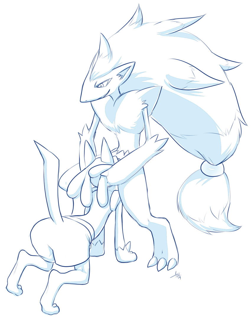 1boy 2019 all_fours ambiguous_gender ambiguoussub anthro aogami feet feral fur furry head_grab hi_res interspecies irrumatio larger_male looking_down lucario male male/ambiguous male_pokemon male_zoroark maledom monochrome nintendo nude oral paws pokemon pokemon_(species) pokemon_bw pokemon_dppt raised_tail simple_background size_difference standing video_games white_background zoroark