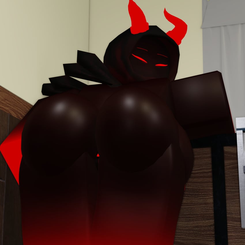 1girls 3d anus ass bent_over big_ass dominus female_only lampshaderr34 looking_at_viewer looking_back no_mouth nude red_anus red_body red_horns red_skin roblox robloxian solo tagme thighs