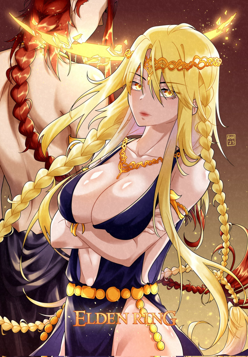 1girls ashartstuffs big_breasts blonde_hair cleavage elden_ring female female_only fromsoftware looking_at_viewer queen_marika_the_eternal radagon_of_the_golden_order thick_thighs wide_hips