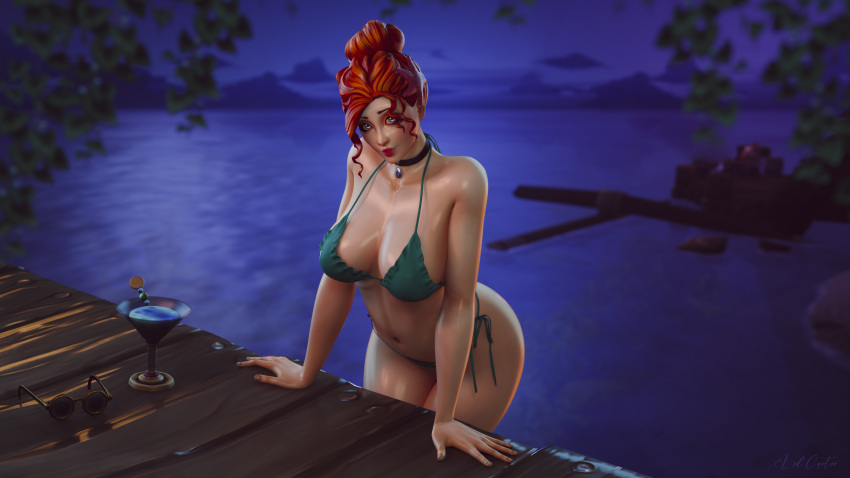 1girls 3d anna_renan_(lidcarter) blizzard_entertainment blue_eyes choker female huge_ass lidcarter looking_at_viewer red_hair solo spaghetti_strap swimsuit voluptuous_female warcraft world_of_warcraft