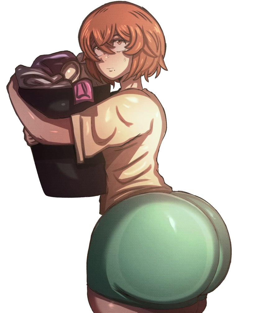 1girls ass ass_focus big_ass bottom_heavy brown_hair bubble_ass bubble_butt clothed clothing fat_ass fully_clothed hinata_tachibana huge_ass light-skinned_female light_skin looking_up no_sex repost short_hair shorts simple_background small_breasts solo solo_female solo_focus theodyss tokyo_revengers white_background