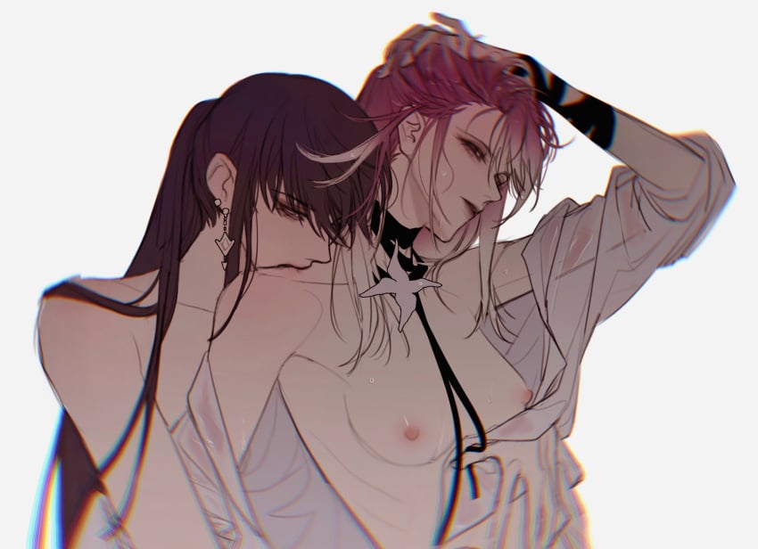 2girls black_hair breasts breasts_out female female/female female_only kissing_neck kissing_shoulder lesbian_sex lllllifine multiple_girls nipples path_to_nowhere purple_hair rahu_(path_to_nowhere) shalom_(path_to_nowhere) yuri