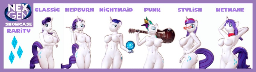 2019 3d absurd_res anthro anthrofied areola beret big_breasts breasts cigarette cigarette_holder clothing equid eyewear female friendship_is_magic glasses guitar hat headgear headwear hentype hi_res horn jewelry mammal musical_instrument my_little_pony necklace nexgen nipples nude pussy raripunk rarity_(mlp) source_filmmaker straight_hair unicorn