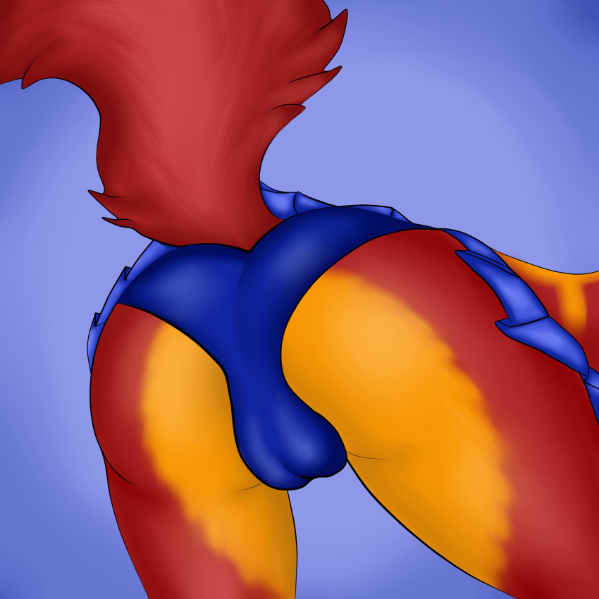 1:1 absurd_res anthro ass balls bottomwear canid canine clothed clothing fox fur hi_res male mammal nivek polinamari red_fur simple_background skirt solo underwear