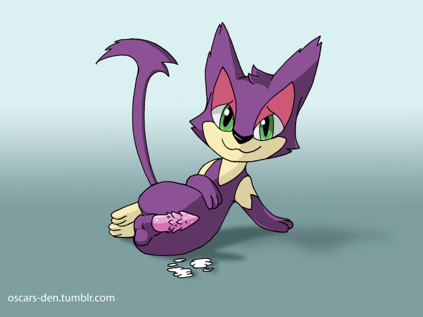 2014 animal_genitalia animated anthro balls barbed_penis cum erection felid green_eyes male male_only mammal nintendo oscar_(purrloin) oscar_the_purrloin penis pokémon_(species) pokemon purrloin sheath simple_background solo video_games young