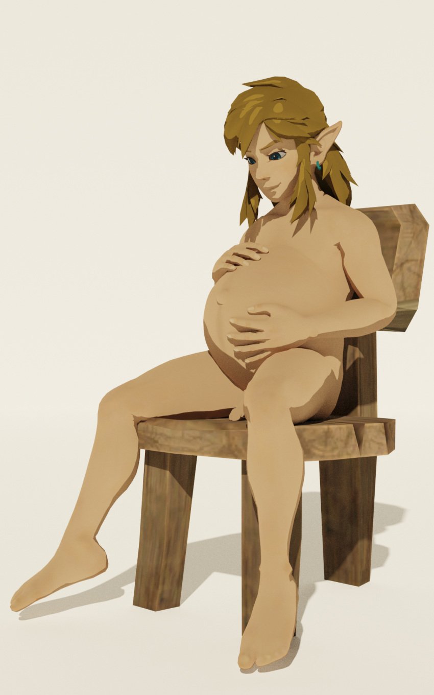 1boy 3d balls belly big_belly blonde_hair breath_of_the_wild flaccid link link_(breath_of_the_wild) male male_focus male_only male_pregnancy mpreg penis pregnant pregnant_male snowmeowth solo solo_male the_legend_of_zelda