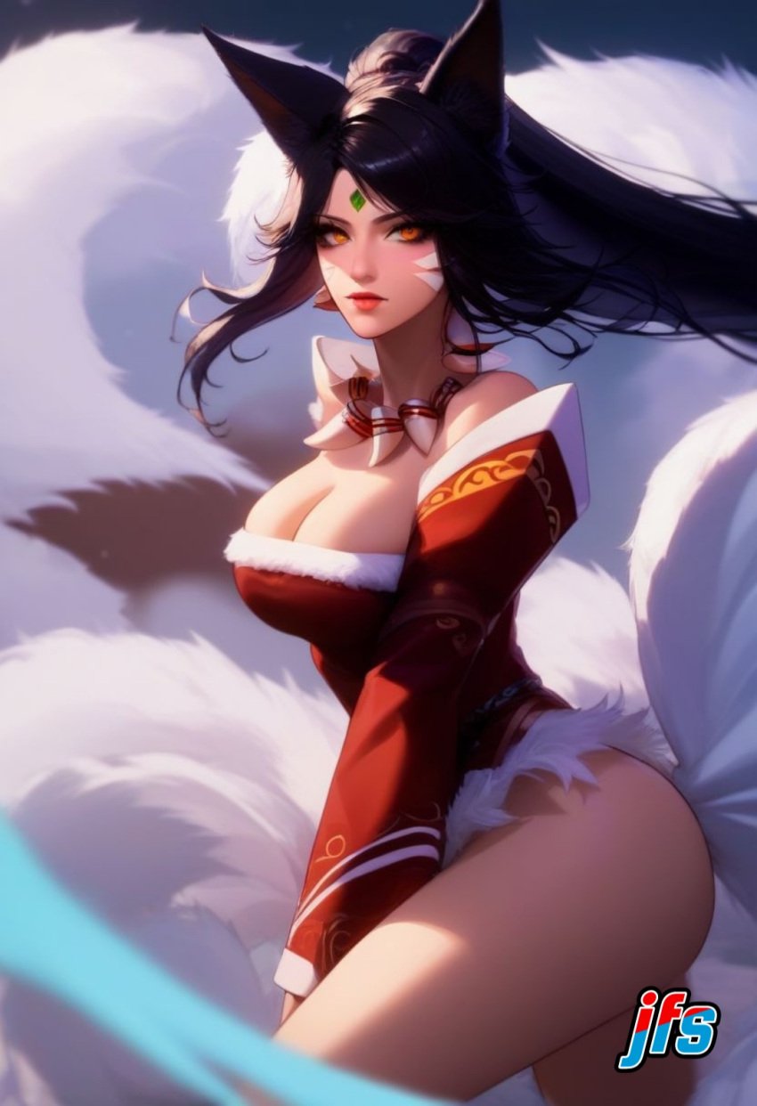 1female 1girl 1girls ahri ai_generated big_breasts black_hair black_hair_female female female_focus female_only forehead_gem forehead_jewel fox_ears fox_tail fox_tails fusion fusion_character gem_on_forehead hi_res high_res high_resolution highres jewel_on_forehead jfs large_breasts league_of_legends long_hair long_hair_female nidalee ponytail ponytail_female riot_games solo solo_female solo_focus tooth_necklace tribal_markings tribal_tattoo tribal_tattoos white_tail white_tails yellow_eyes yellow_eyes_female