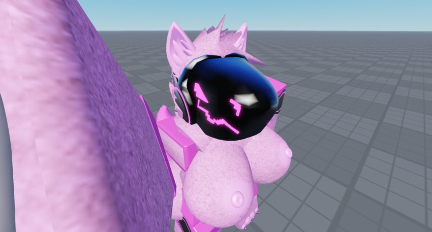 1girls 3d claws cotton_candy_(uwu_cat) cyborg female female_focus female_only fluffy fluffy_ears fur furry glowing glowing_eyes glowing_markings holding_object holding_phone metal metallic_body oc picture pink_body pink_ears pink_eyes pink_fur pink_hair pink_nipples pink_skin protogen protogen_visor roblox robloxian self_upload selfie uwu_cat_(artist)