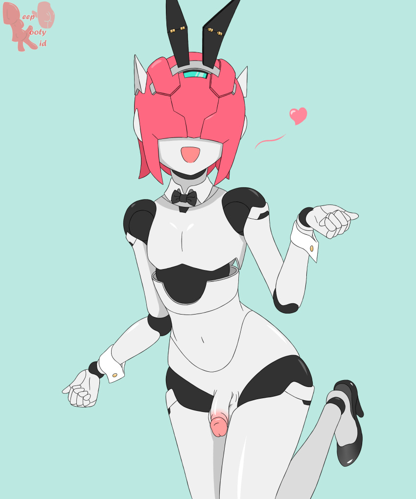 1boy bowtie bowtie_collar bunny_ears collar deepbootykid femboy flaccid flaccid_penis floating_heart gay high_heels male male_only original penis rabbit_ears robot robot_boy robot_femboy shamrock_(polynian) solo solo_male