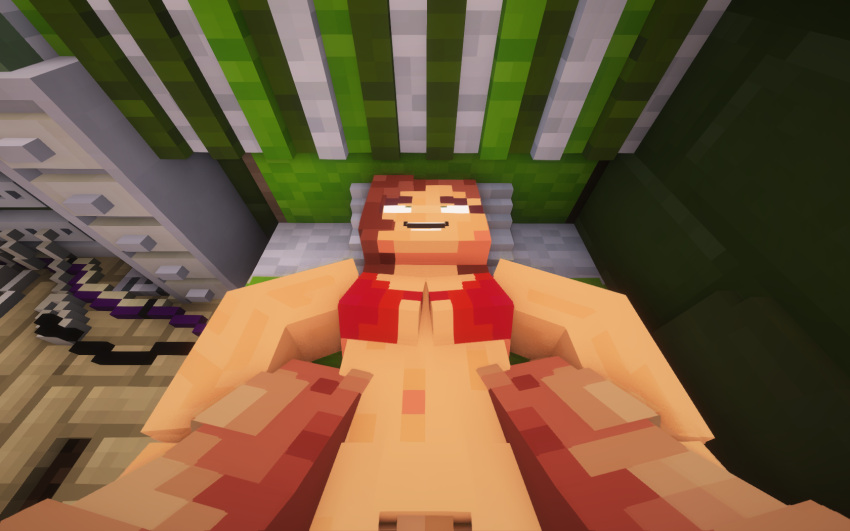 1boy 1girls bra breasts first_person_view mayser37 minecraft oc on_bed open_mouth original original_character penis sex video_games vproda