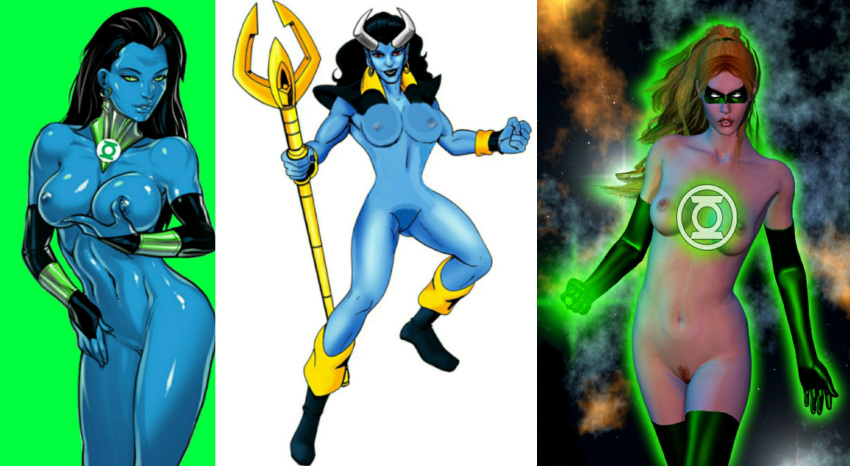 blue_devil blue_skin dc dc_comics green_lantern_(series) horns laira_omoto lyssa_drak mind_control naked power_ring ring trident