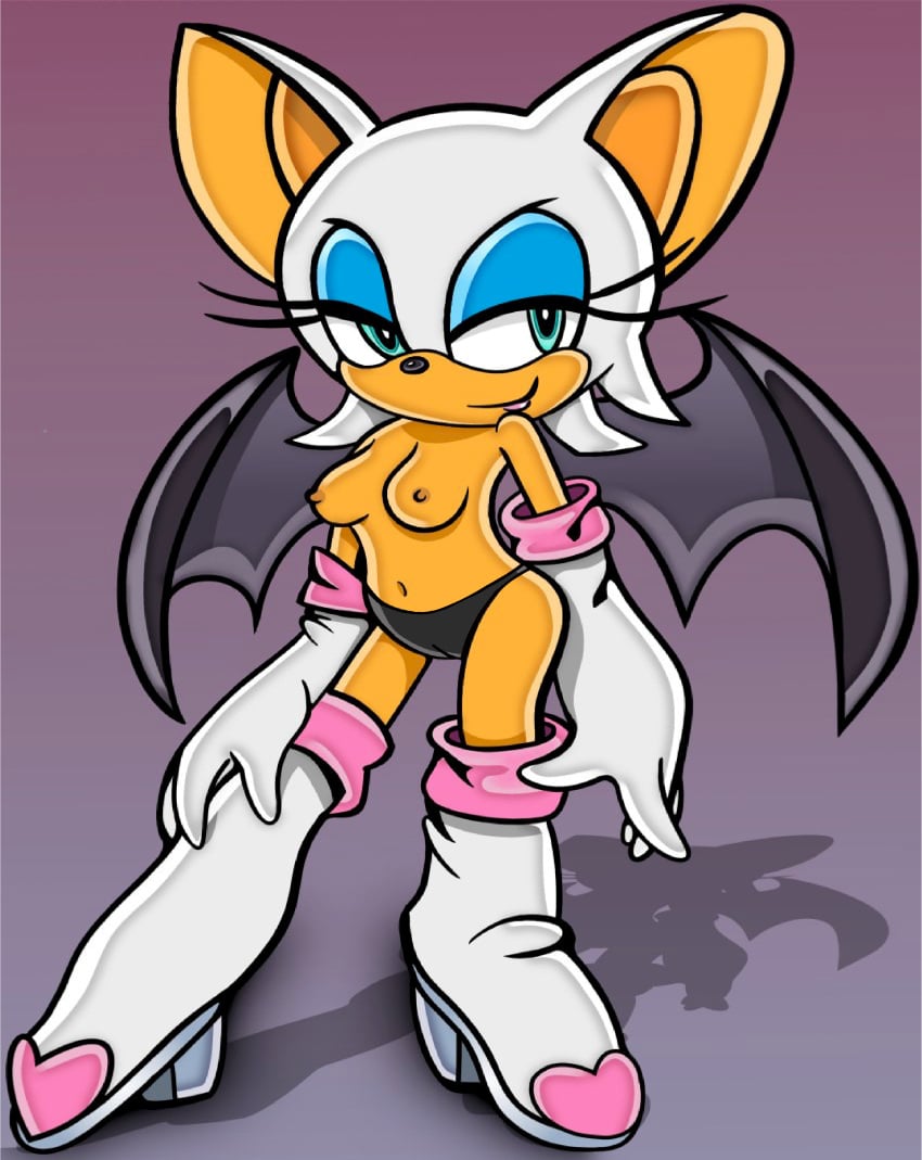 2d accurate_art_style areolae bat boots breasts cameltoe chiropteran exposed_breasts female gloves high_heel_boots high_heels hips mobian mobian_(species) mobian_bat navel nipples on_model partial_nudity partially_clothed rouge_the_bat sega semi_nude sonic_(series) sonic_adventure_2 sonic_the_hedgehog_(series) standing standing_position third-party_edit thong topless topless_female uekawa_style wide_hips