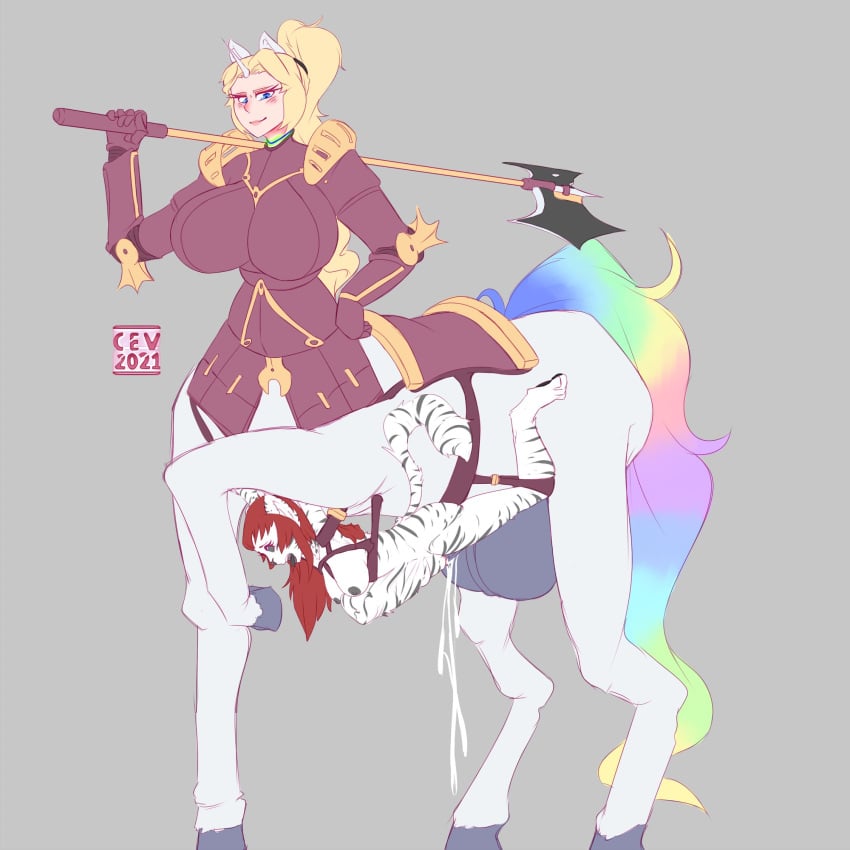 1futa 1girls amelie_sanders anthro belly_riding blonde_hair bondage breasts centaur cev cock_sleeve cum duo female furry futa_on_female futanari horsecock horsecock_futa horsecock_futanari humanoid intersex light-skinned_futa light-skinned_futanari light_skin long_hair masturbation nude penis second-party_source sex stomach_bulge strapped