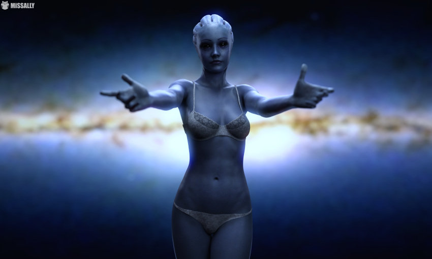 1girls 3d 3d_(artwork) 3d_model abs alien alien_girl alien_humanoid alien_only asari bioware black_eyes blue_skin cgi cgi_girl electronic_arts female female_only freckles freckles_on_face inviting inviting_to_hug liara_t'soni lingerie_only looking_at_viewer mass_effect mass_effect_2 mass_effect_3 missally nearly_nude space space_background standing white_lingerie