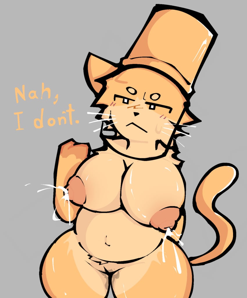 big_breasts big_thighs bodily_fluids bodily_fluids_in_pussy boobs breasts catte_(kaiju_paradise) chubby chubby_female female female_focus furry furry_female gootraxian kaiju_paradise lactating nipples orange_fur plump self_upload tagme unamused wet_pussy