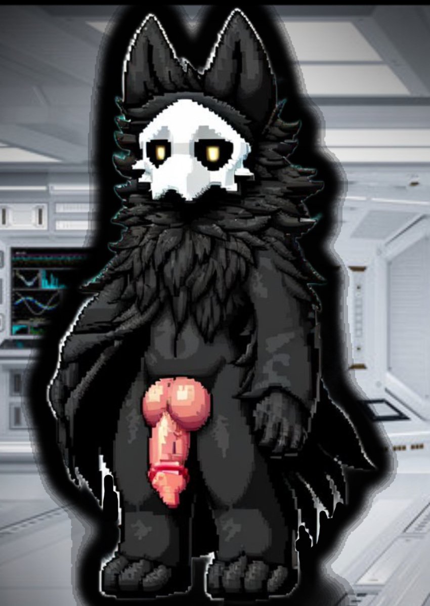 ai_generated anthro black_fur changed_(video_game) dark_latex fur furry furry_only knot laboratory male male_only penis pink_penis pixel_art puro_(changed) solo solo_focus solo_male stock_image