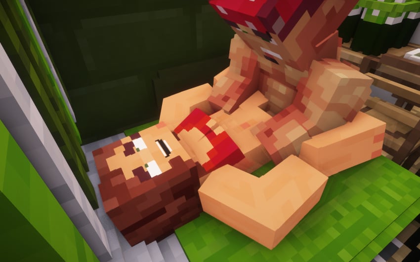 1boy 1girls bra breasts mayser37 minecraft oc on_bed open_mouth original original_character sex video_games vproda vprodler