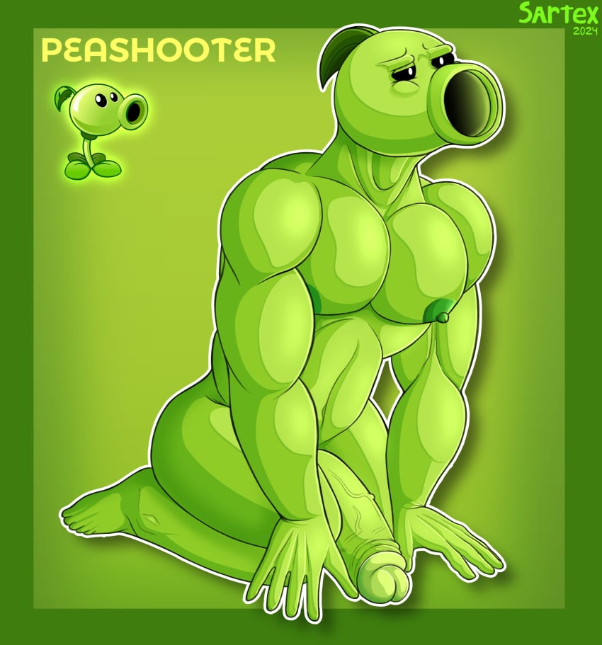 :>= anthro anthrofied bara completely_nude completely_nude_male erect_nipples erect_penis erection humanoid humanoid_genitalia humanoid_penis male male_only muscular muscular_anthro muscular_male nipples nude nude_male peashooter_(pvz) pecs pectorals plant plants_vs._zombies plants_vs_zombies sartex solo solo_focus solo_male