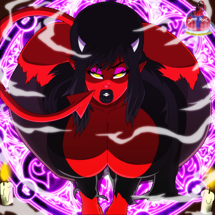 ass big_ass big_breasts costume demon demon_girl demon_horns demon_tail demonroyal elvira:_mistress_of_the_dark halloween horns huge_ass looking_at_viewer pointy_ears porscha red_skin tagme torn_clothing