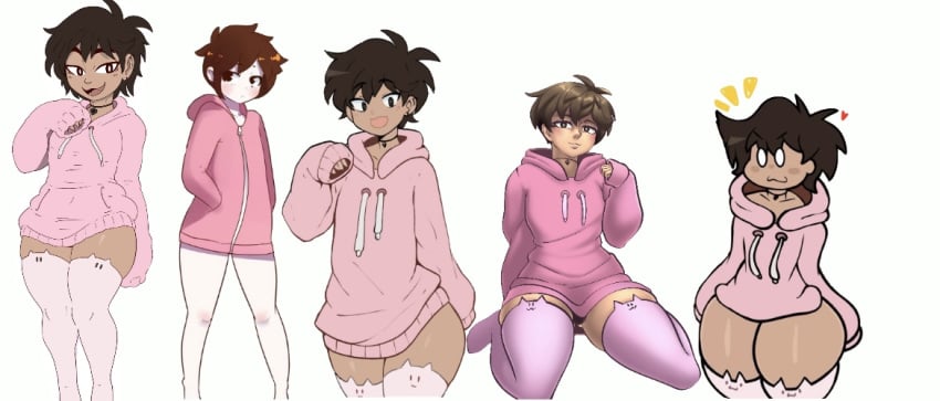 anime_dork_boyfriend_meme brown_eyes brown_hair cat_thighighs caughtpoe choker collage crossover dark-skinned_femboy edit edited femboy_only heart jp20414(artist) meatboom ms_pigtails multiple_boys pearltearizzy pink_hoodie pink_thighhighs sissy sitting_on_knees sky_guy skyguyart thick_thighs thighhighs third-party_edit