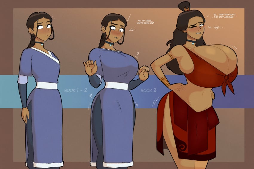 ass_expansion avatar_the_last_airbender big_breasts breast_expansion female highres hourglass_expansion katara zetaskully