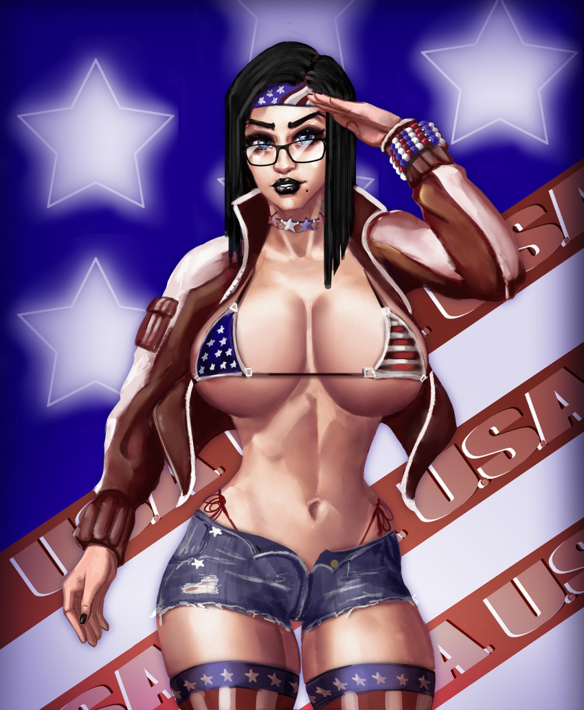 america american american_flag_bikini bentley_addler big_breasts bikini bishop black_hair glasses goth summer