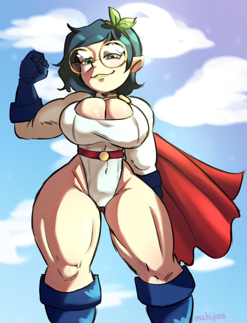 1girls alternate_version_available cleavage cosplay dc dc_comics disney ecchipoo looking_at_viewer muscles muscular muscular_female pointy_ears power_girl_(cosplay) short_hair superhero_costume superman_(series) the_owl_house thick_thighs willow_park