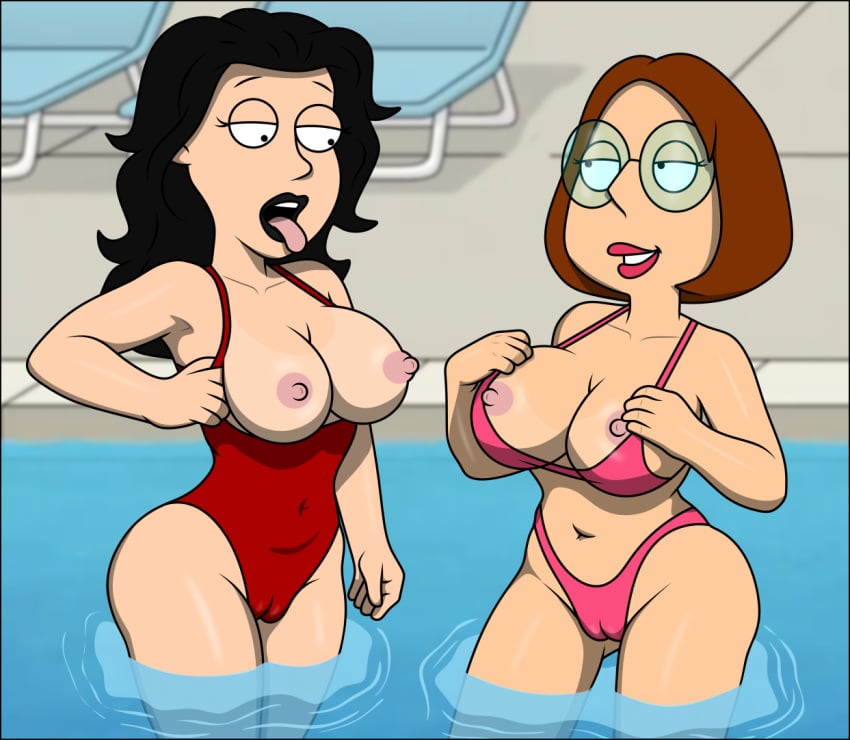 2girls ahe_gao big_breasts bikini breast breasts brown_hair cameltoe curvy family_guy gender_bender glasses goth goth_girl large_breasts meg_griffin multiple_girls nerd nerdy_female one-piece_swimsuit pink_bikini pool red_swimsuit rule_63 sexfightfun sexfightfun_(character) smile smiley_face swimming_pool swimsuit tan_line tsf water yuri