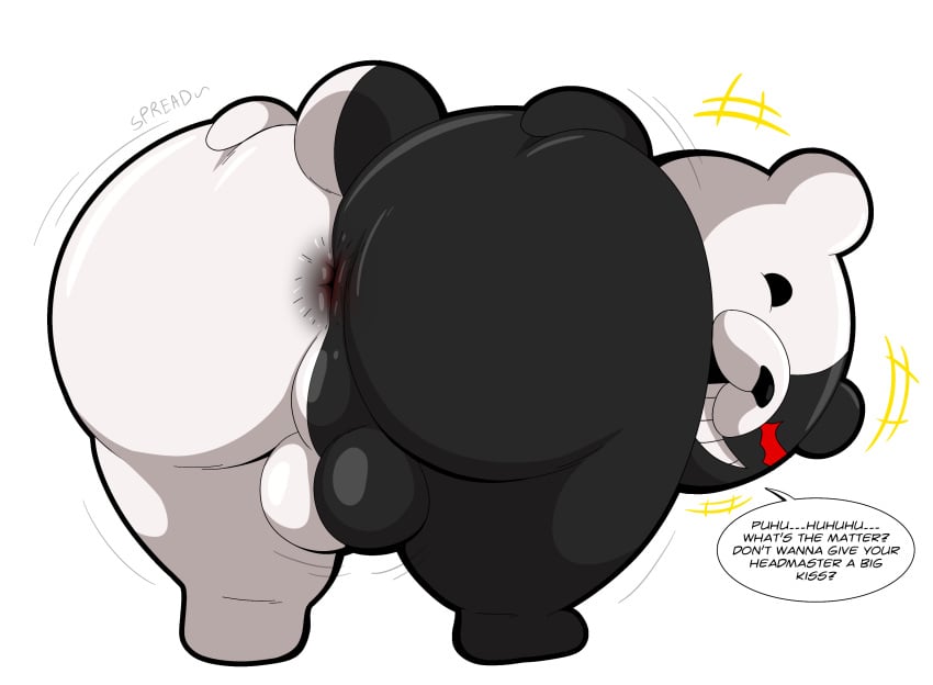 absurd_res anthro anus ass balls bear big_butt danganronpa dark_anus dialogue genitals hi_res looking_at_viewer looking_back male mammal monokuma onomatopoeia perineum presenting presenting_anus presenting_hindquarters solo sound_effects spike_chunsoft spread_anus spread_butt spreading taunting tepigfan101 text