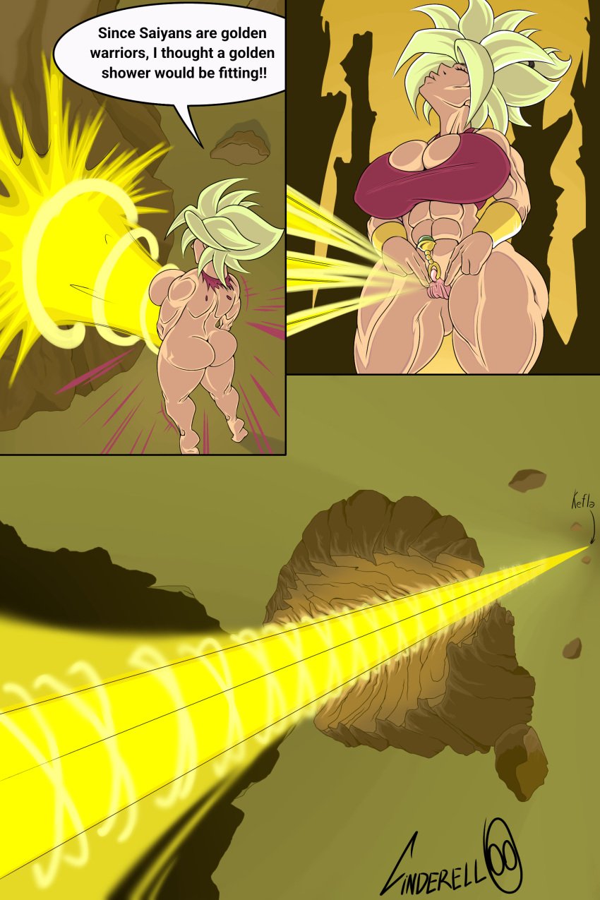 big_ass big_breasts big_butt cinderello dragon_ball_super golden_shower kafla kefla muscular muscular_female peeing standing_pee urinating urinating_female urine