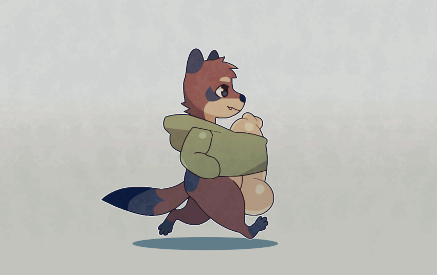 animated anthro balls big_balls bottomless bouncing_balls clothed clothing hoodie huge_balls hyper hyper_penis jogging male male_only mammal penis procyonid raccoon ryker_brett solo tehweenus