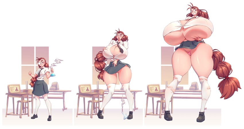 1girls amazon ass_expansion big_ass big_breasts breast_expansion breasts brother_complex female female_only giantess giantess_growth glasses growth huge_breasts hyper hyper_breasts long_hair megan_james_(n647) mini_giantess n647 potion red_hair school_uniform smile solo thick_thighs thighs_expansion thin_waist torn_clothes transformation transformation_sequence wide_hips