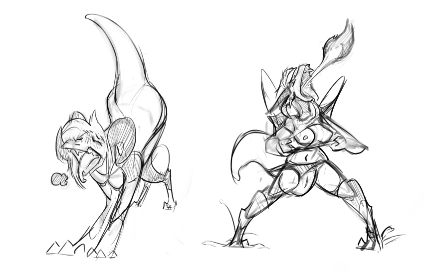 absurd_res all_fours breasts breath breath_powers closed_eyes clothing dragon duo female fire fire_breathing hair hi_res horn monochrome navel nipples open_mouth simple_background species_transformation standing tongue tongue_out torn_clothing transformation watsup white_background