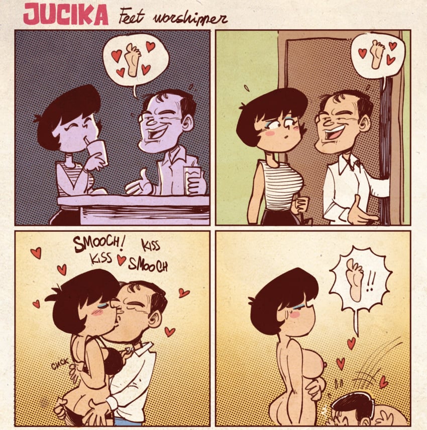 albo bored foot_worship heart heart_symbol jucika jucika_(comic) kissing undressing unimpressed