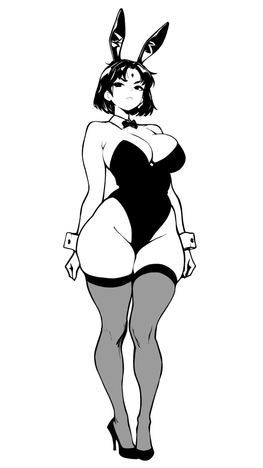 bunny_ears bunnysuit female female_only large_ass large_breasts line_art raven_(dc) thick_thighs thin_waist tights wide_hips
