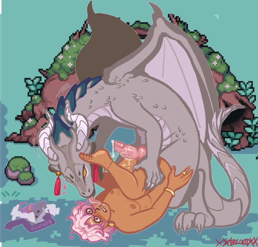 anklet blushing bracelet brown_eyes caldarus claws clothes_on_floor cuntboy dragon dripping_penis dripping_wet dubious_consent earrings eiland_(fields_of_mistria) feral feral_on_cuntboy feral_on_human fields_of_mistria ftm horns karkatfucks knot knotted_penis licking_face light_hair mole_under_eye naked outdoor_sex outdoors pierced_ears ring scales tail tan_skin tboy top_surgery_scars wet_penis wings yellow_eyes