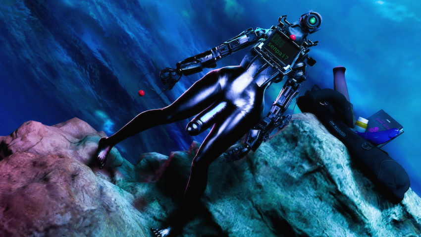 3d apex_legends bag beach bondage cyan_background cyan_eyes cyborg dildo gag game kamasutra latex latex_suit latex_thighhighs living_machine lube machine male_only ocean pathfinder_(apex_legends) penis robot rock sea source_filmmaker video_game video_games