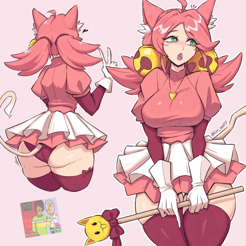 1girls animal_ears ass ass_focus big_ass big_breasts breasts busty cat_ears cat_tail catgirl clothed clothing csr_ap07 deltarune female female_only green_eyes hourglass_figure huge_ass huge_breasts large_ass large_breasts mad_mew_mew multiple_views panties pantyshot peace_sign pink_(deltarune) pink_hair short_skirt skirt slim_waist solo solo_female standing tail thick thick_ass thick_thighs thigh_gap thighhighs thighs tight_clothing trans_woman transfem twintails undertale upskirt voluptuous voluptuous_female white_gloves wide_hips