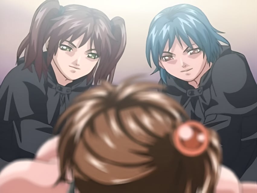 3girls amatsuki_jun bent_over bible_black big_breasts blue_hair blush bondage bound breasts brown_hair collar cuffs embarrassed female female/female/female female_focus female_only fff_threesome group_sex head_tilt high_resolution imari_kurumi kurimoto_maki large_breasts leaning_forward legs_apart lying_on_back lying_on_person lying_on_table moaning multiple_females multiple_girls nipples ponytail pubic_hair pussy screencap shackles short_hair side_ponytail solo table teamwork teenage_female teenager threesome twintails upper_body yuri