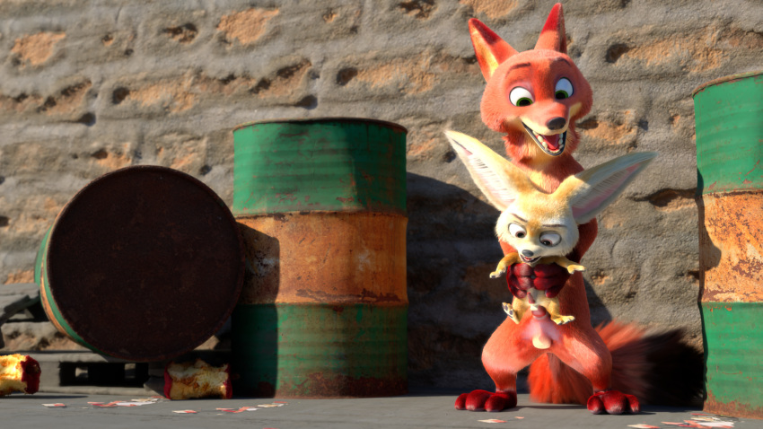 16:9 2boys 3d anal anal_sex animal_genitalia animal_penis anus balls canid canine disney finnick fox gay hi_res holding_(disambiguation) male male_only mammal nick_wilde penetration penis scimunk size_difference yaoi zootopia