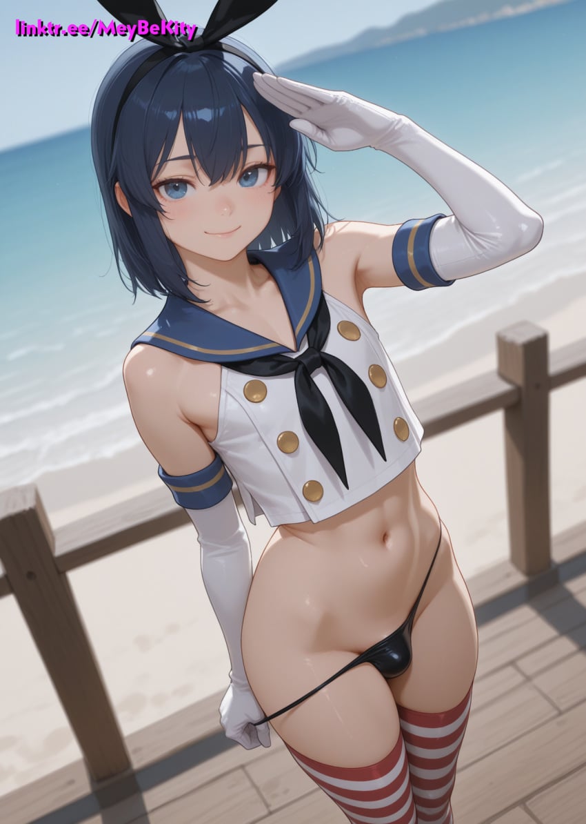 1boy ai_generated bulge femboy otoko_no_ko panties shimakaze_(kancolle) solo thong trap yaoi