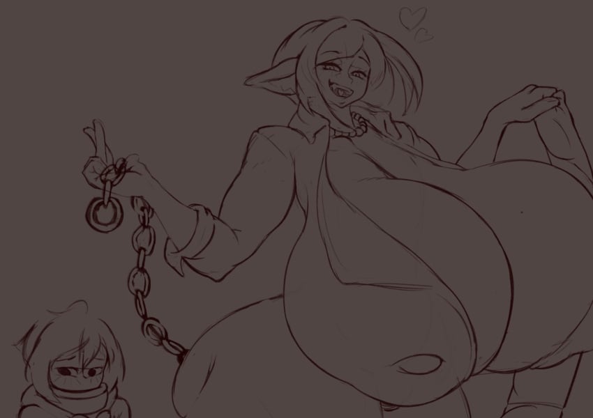 age_difference arlent_fole_(cute_birdd) big_breasts chains clothed clothing collar cute_birdd dominant dominant_female flustered flustered_male heart huge_breasts looking_down milf older_female size_difference smaller_male submissive taller_female vera_oshi_(cute_birdd) wip work_in_progress younger_male