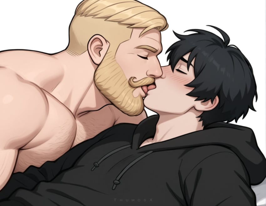 2boys 2d age_difference ai_assisted ai_generated ass ass_grab bara beard black_hoodie body_hair couple doomer_boy duo facial_hair full_body gay hairy human male male_focus male_only meme muscular muscular_male nordic_chad rimming size_difference thumosx wojak_comics yaoi