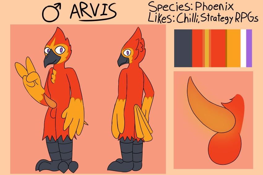 2019 absurd_res anthro arvis_(otterjunk) avian balls beak bird erection european_mythology feathers glowing glowing_penis greek_mythology hi_res invalid_tag male model_sheet mythological_bird mythological_firebird mythology otterjunk penis phoenix wing_hands