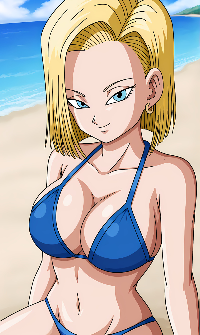 1girls ai_generated android android_18 bikini bonnieaiart breasts dragon_ball solo_female swimsuit tagme