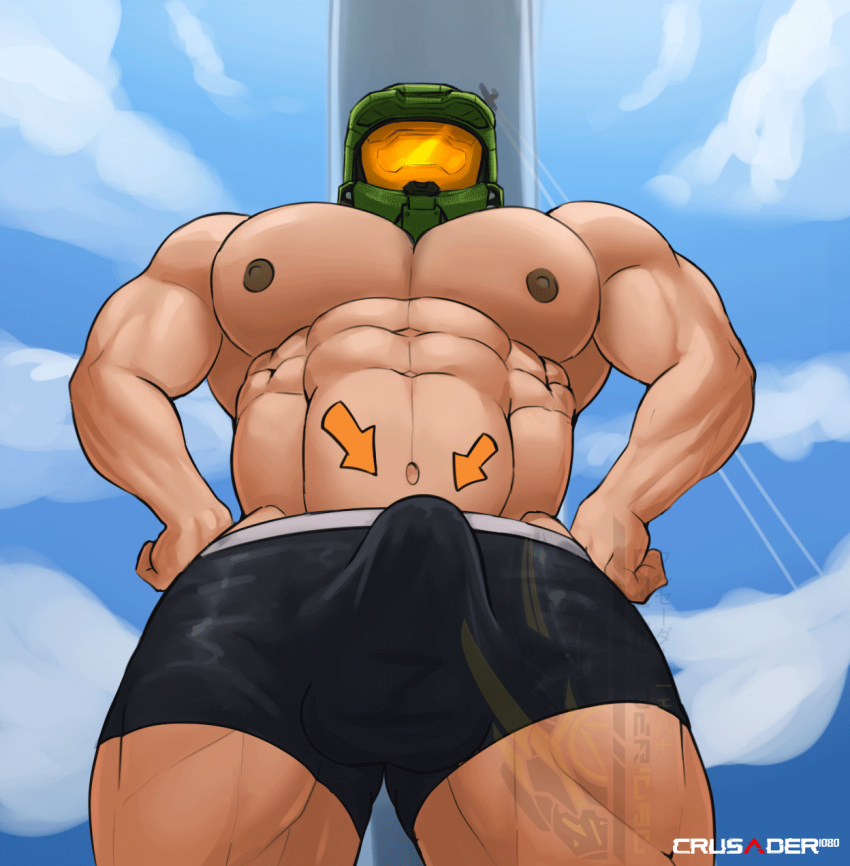 bara big_bulge bulge crusader1080 erection_under_clothes halo_(game) halo_(series) helmet male male_nipples male_only master_chief muscular_male nipples penis_outline underwear