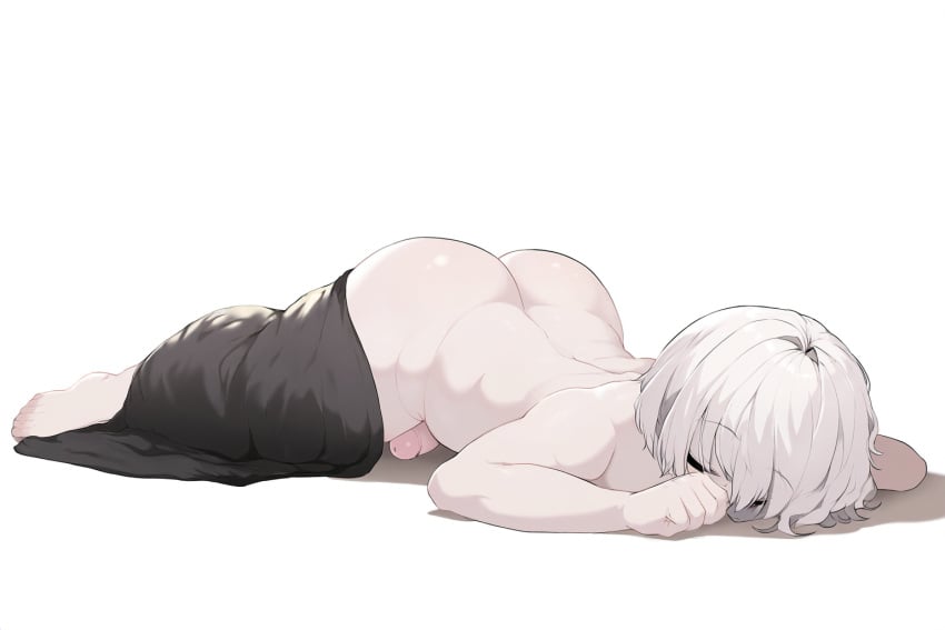 ai_generated butt_crack butt_crack_outline cute cute_face femboy huge_ass jonnyjonn novelai oc original_character pale_skin sleeping small_penis solo under_covers white_hair