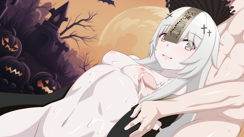 1boy 1girls blush cum grey_eyes long_hair no.21 paizuri pale_skin petite punishing:_gray_raven white_hair xerw