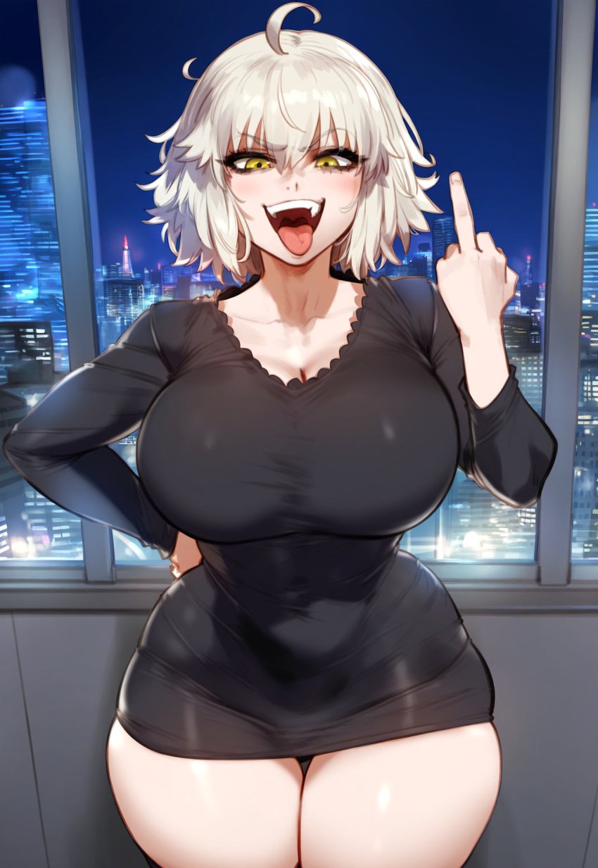 1girls ai_generated fate_(series) fuck_you gesugao huge_breasts jeanne_alter jeanne_d'arc_(fate)_(all) meiogun night short_hair skindentation