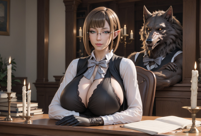 ai_generated anthro big_balls big_breasts big_penis creamhorseai dungeon_ni_deai_wo_motomeru_no_wa_machigatteiru_darou_ka eina_tulle furry horsecock huge_balls huge_breasts huge_cock lingerie milf monster muscular_male secretary suit thick_penis thick_thighs werewolf